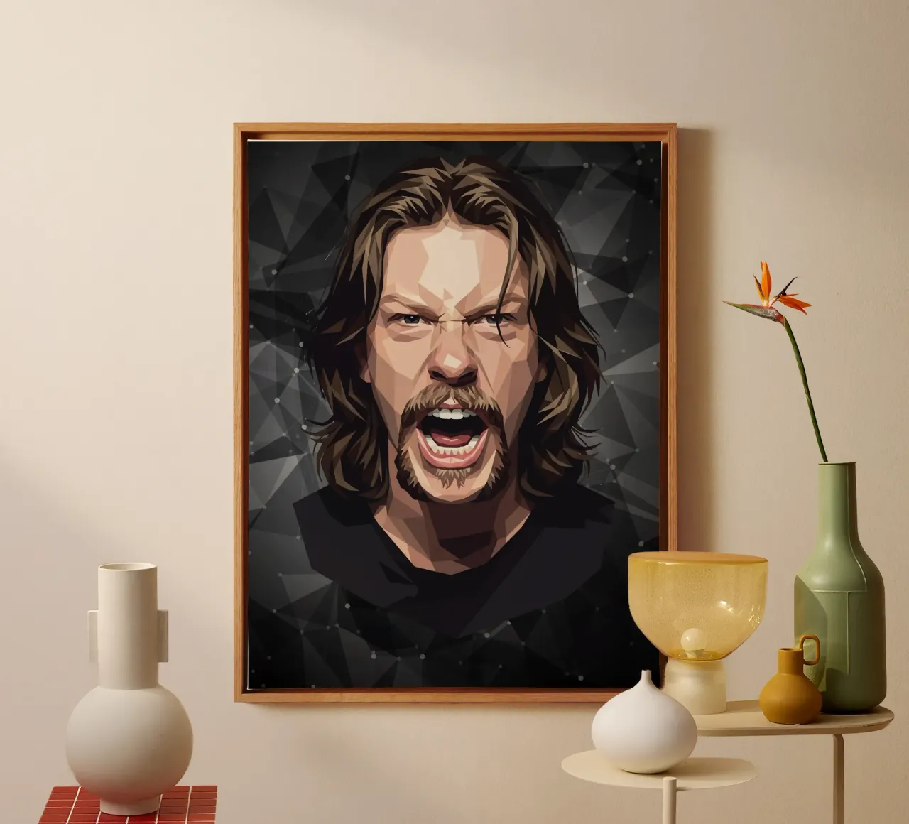 James Hetfield Urlo Low Poly tela con Cornice a cassetta da Low Profile