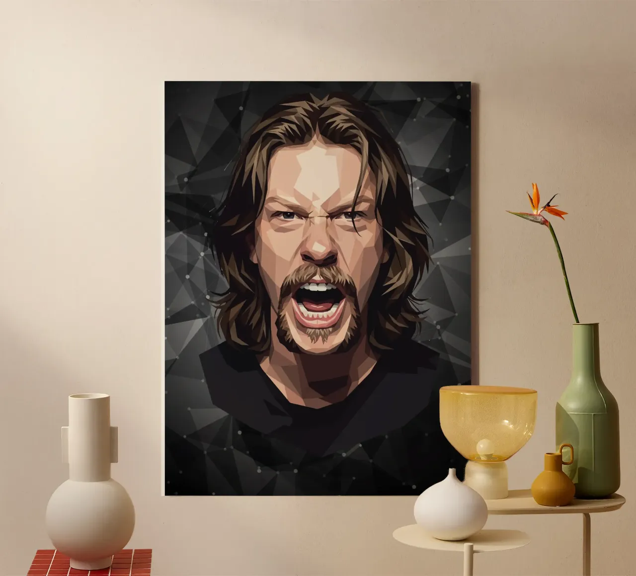 James Hetfield Urlo Low Poly tela con Cornice a cassetta da Low Profile
