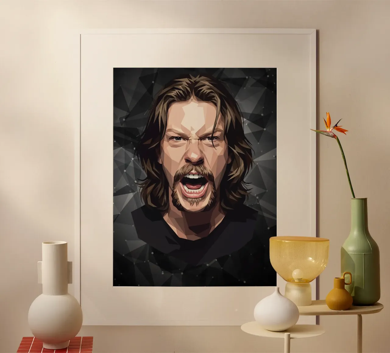 James Hetfield Urlo Low Poly poster con telaio in legno da Low Profile