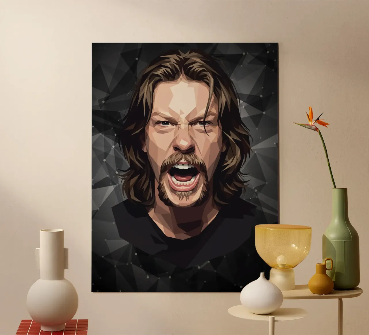James Hetfield Urlo Low Poly poster con telaio in legno da Low Profile