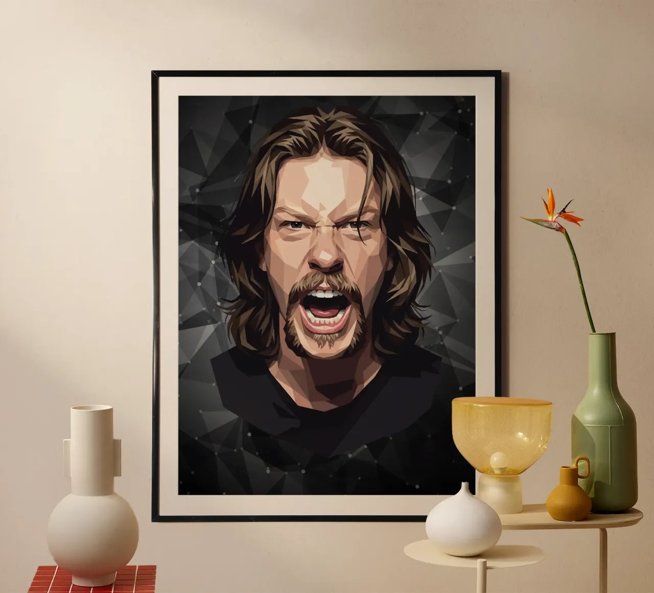 James Hetfield Urlo Low Poly poster con telaio in legno da Low Profile
