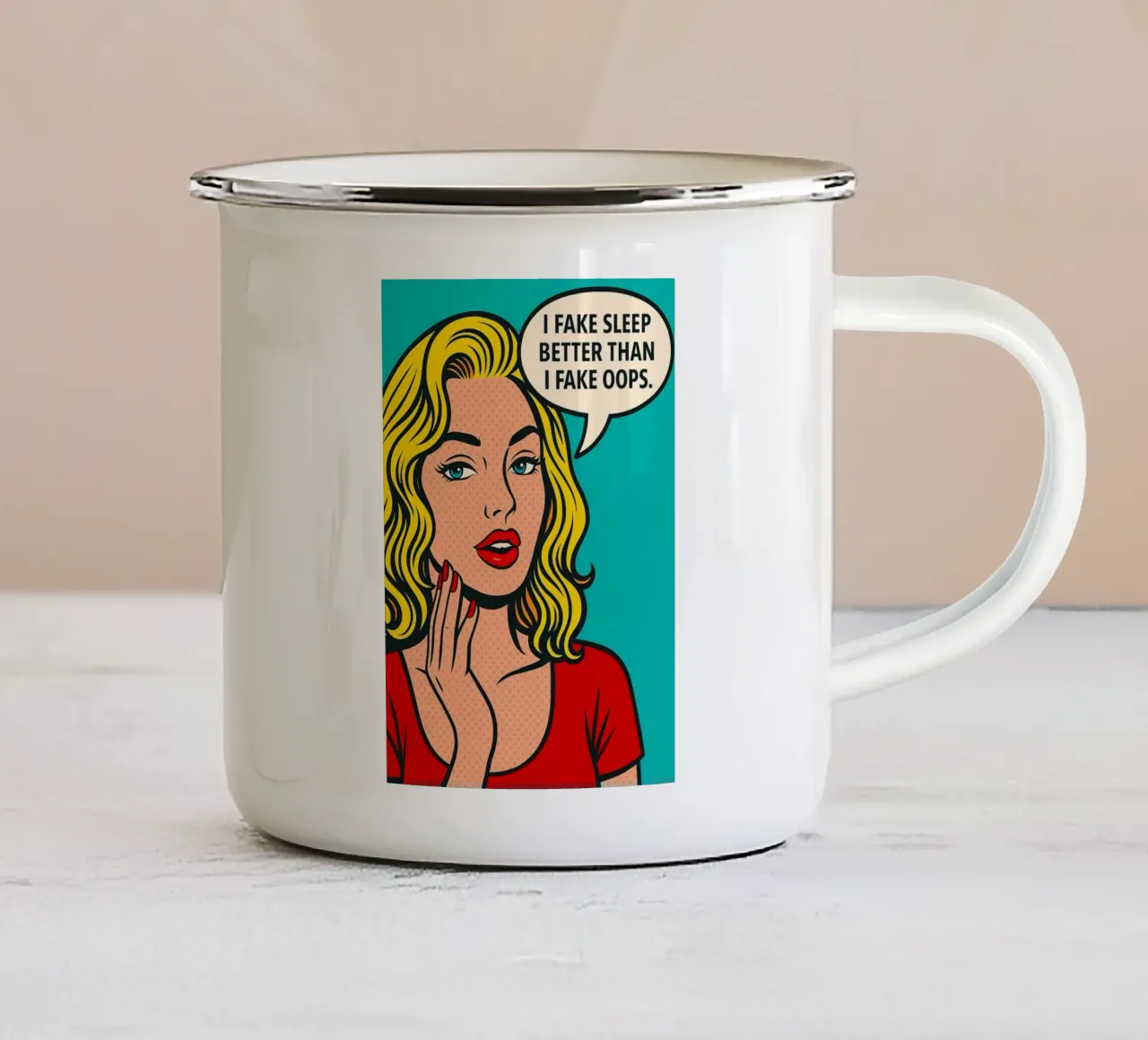 donne che fingono di dormire tazza in smalto da kadilans