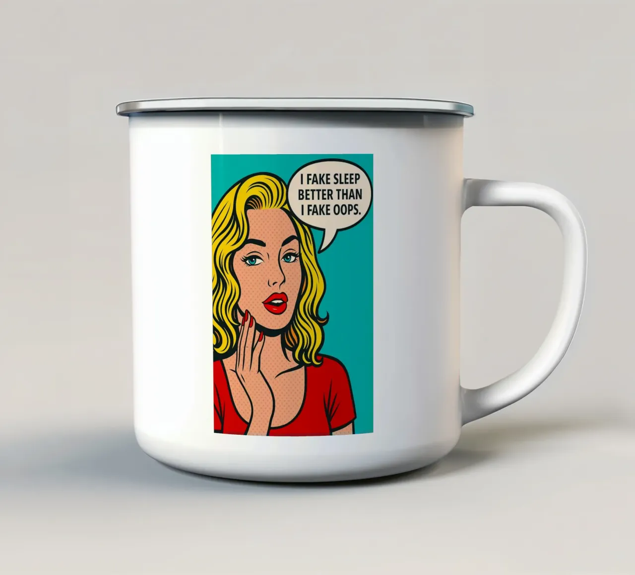 donne che fingono di dormire tazza in smalto da kadilans