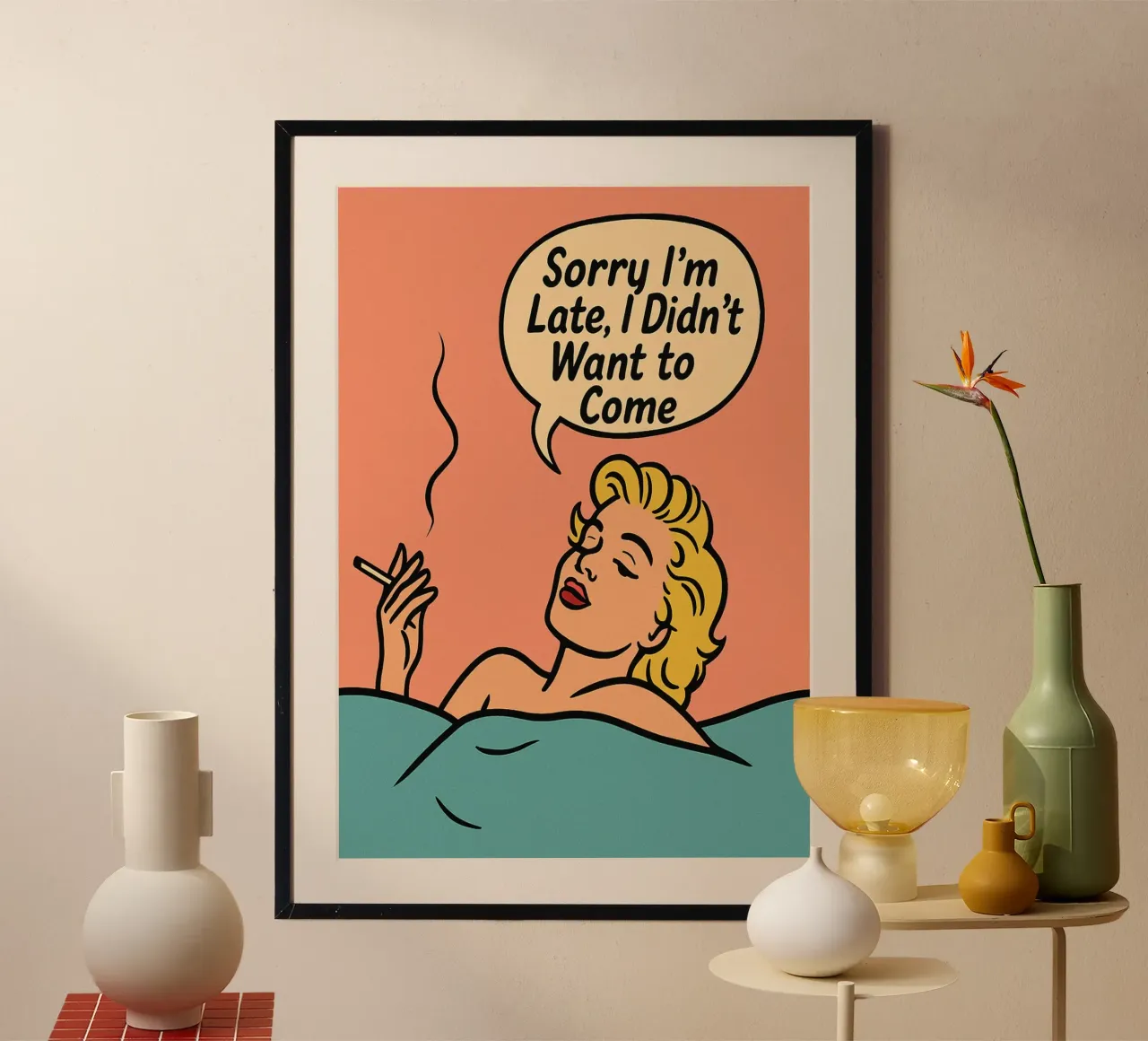 donne retro popart poster con telaio in legno da kadilans