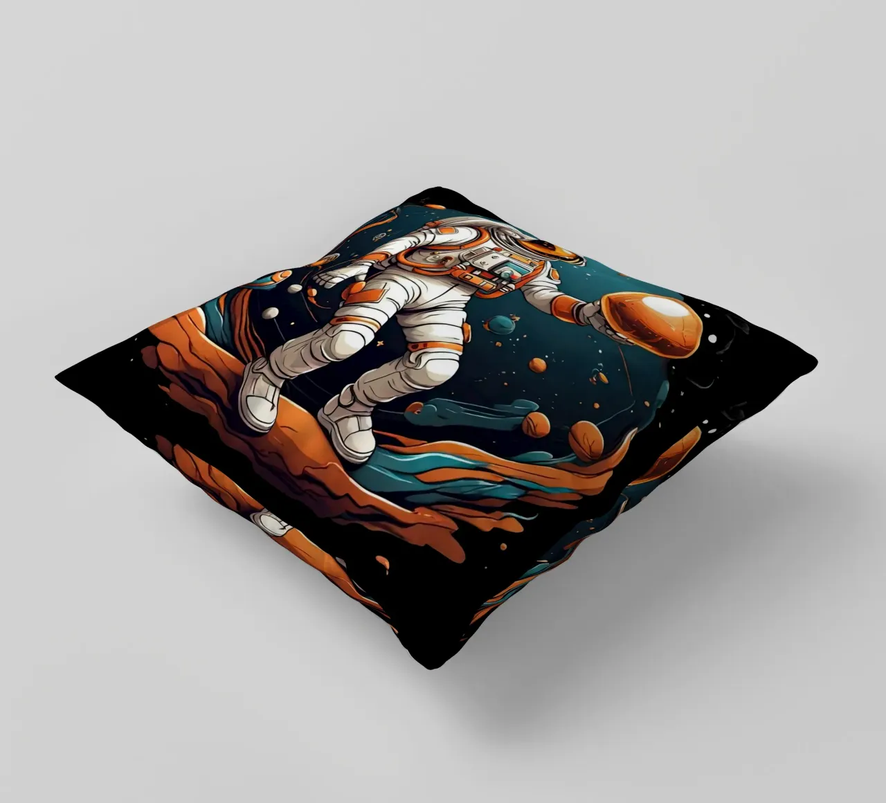 Astronaut Playing BAll decorative cushion by Delaney Okuneva