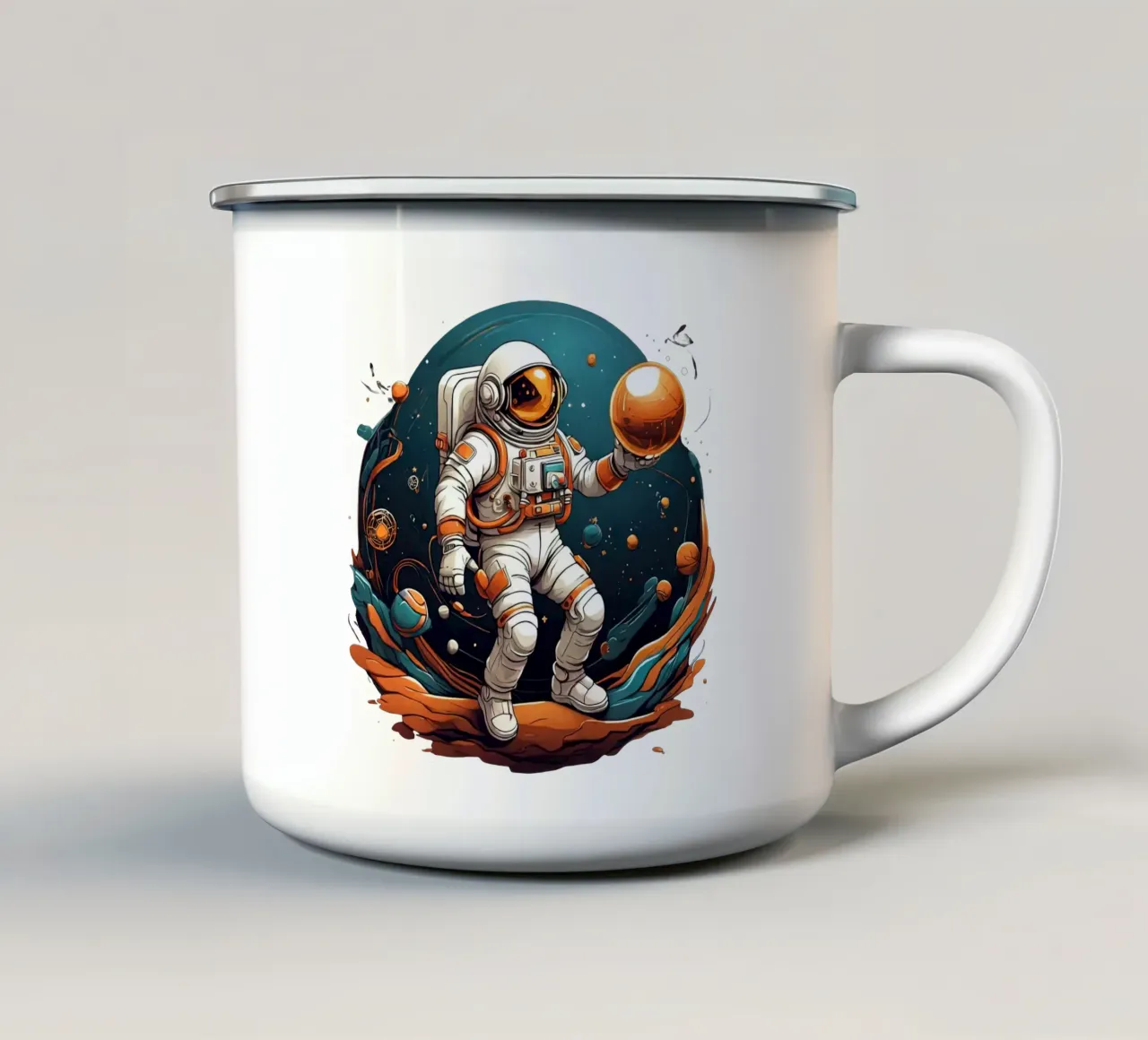 Astronauta che gioca a bocce tazza in smalto da Delaney Okuneva
