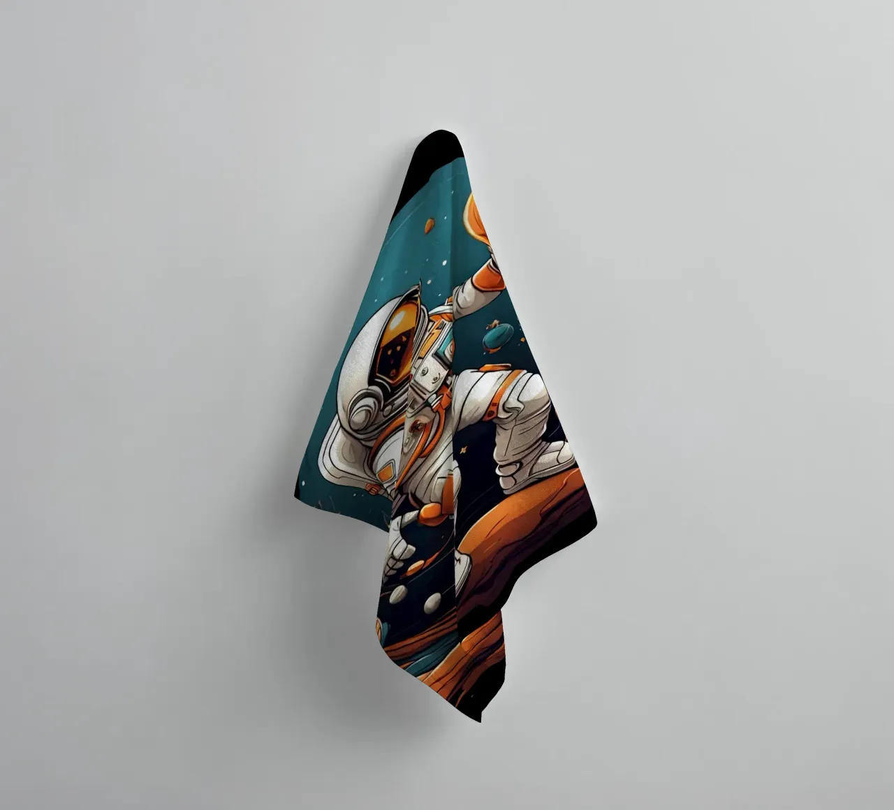 Astronaut Playing BAll towel by Delaney Okuneva