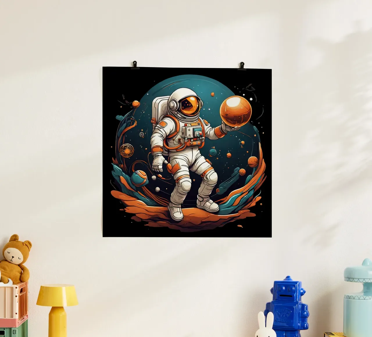 Astronauta che gioca a bocce poster da Delaney Okuneva