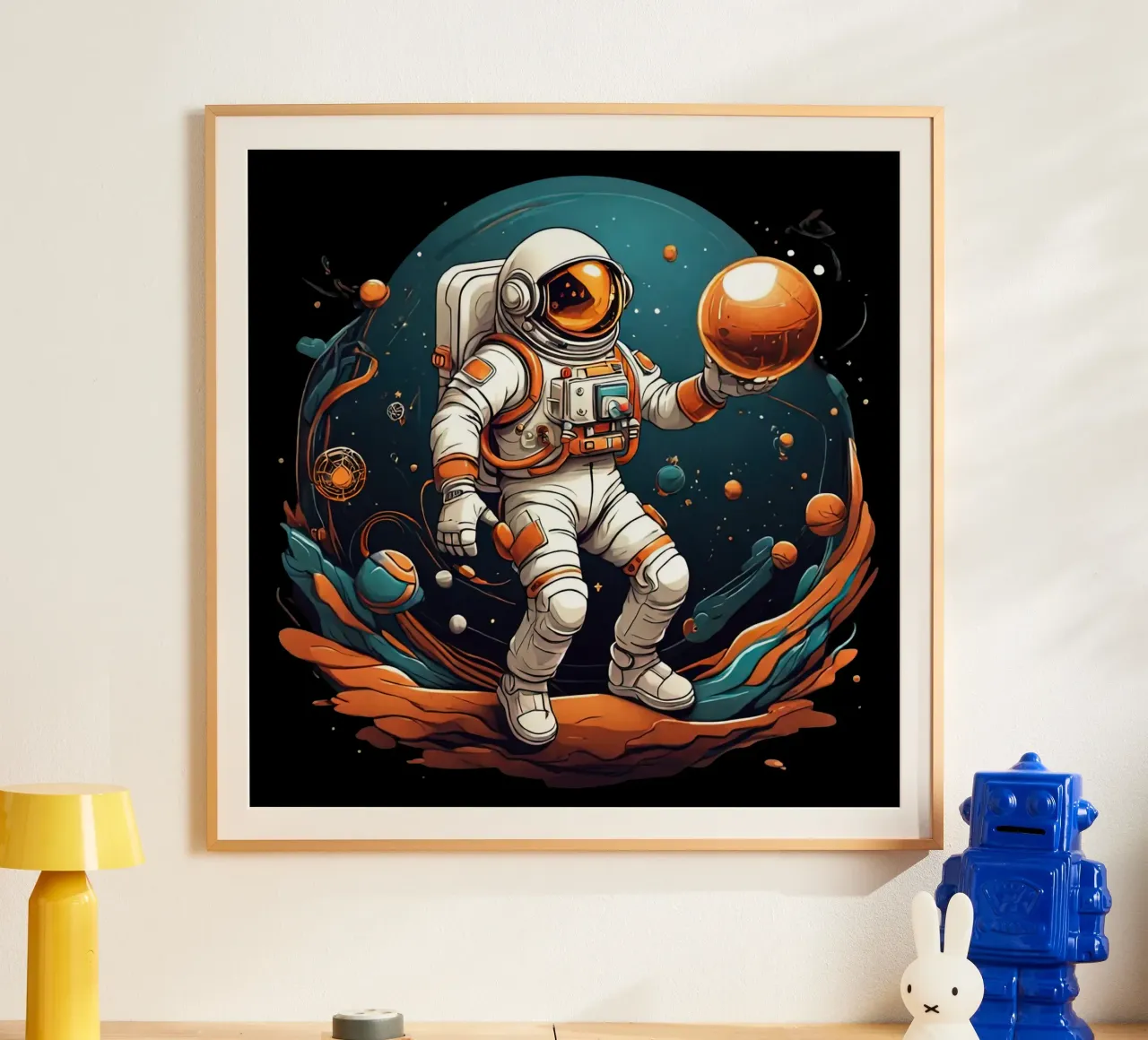 Astronauta che gioca a bocce poster da Delaney Okuneva