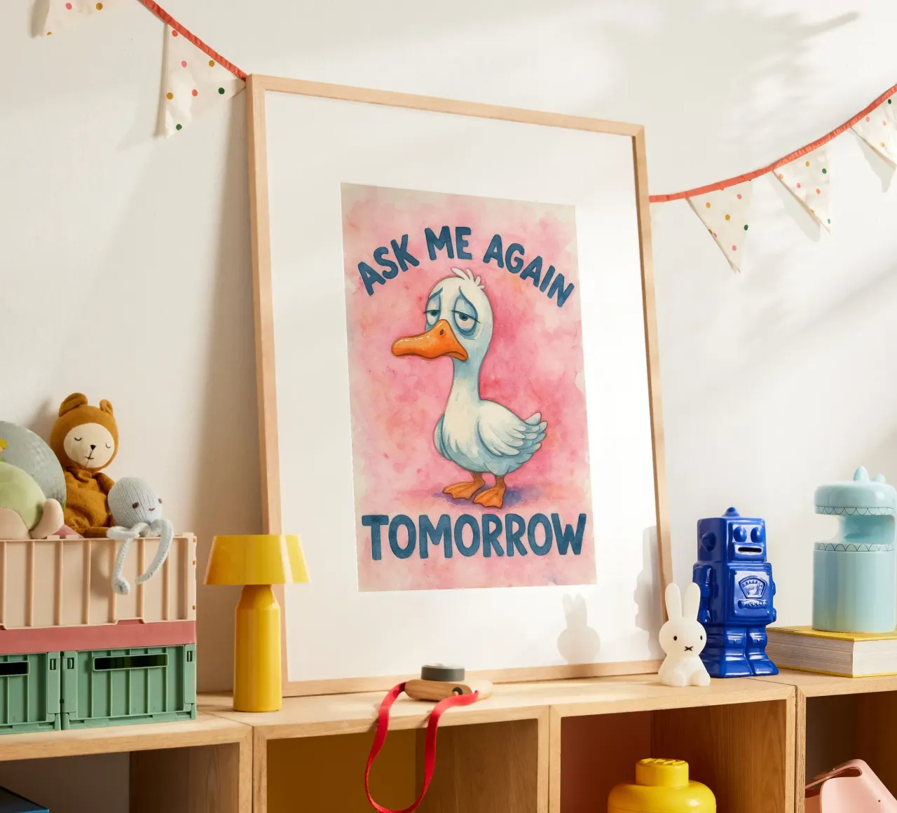 pregúntame otra vez mañana ganso poster con marco de madera de wadasx