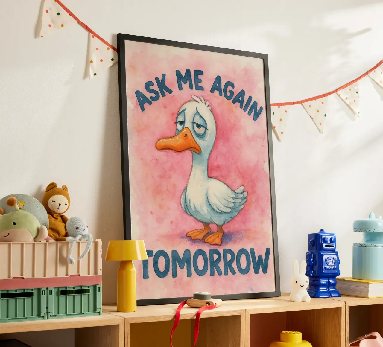 pregúntame otra vez mañana ganso poster con marco de madera de wadasx