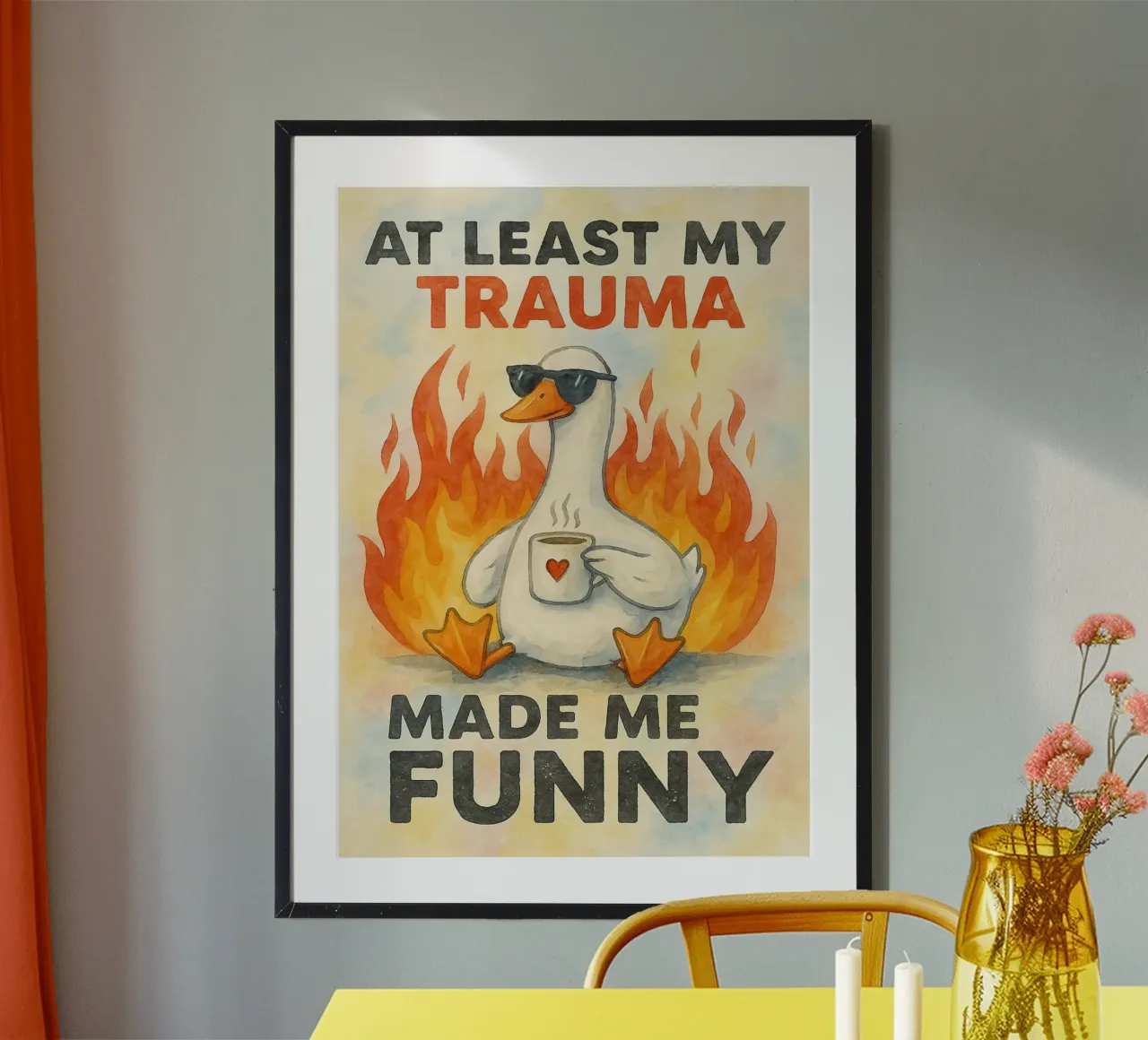 Wenigstens hat mein Trauma mich zu einer lustigen Gans gemacht. Poster mit Holzrahmen von wadasx