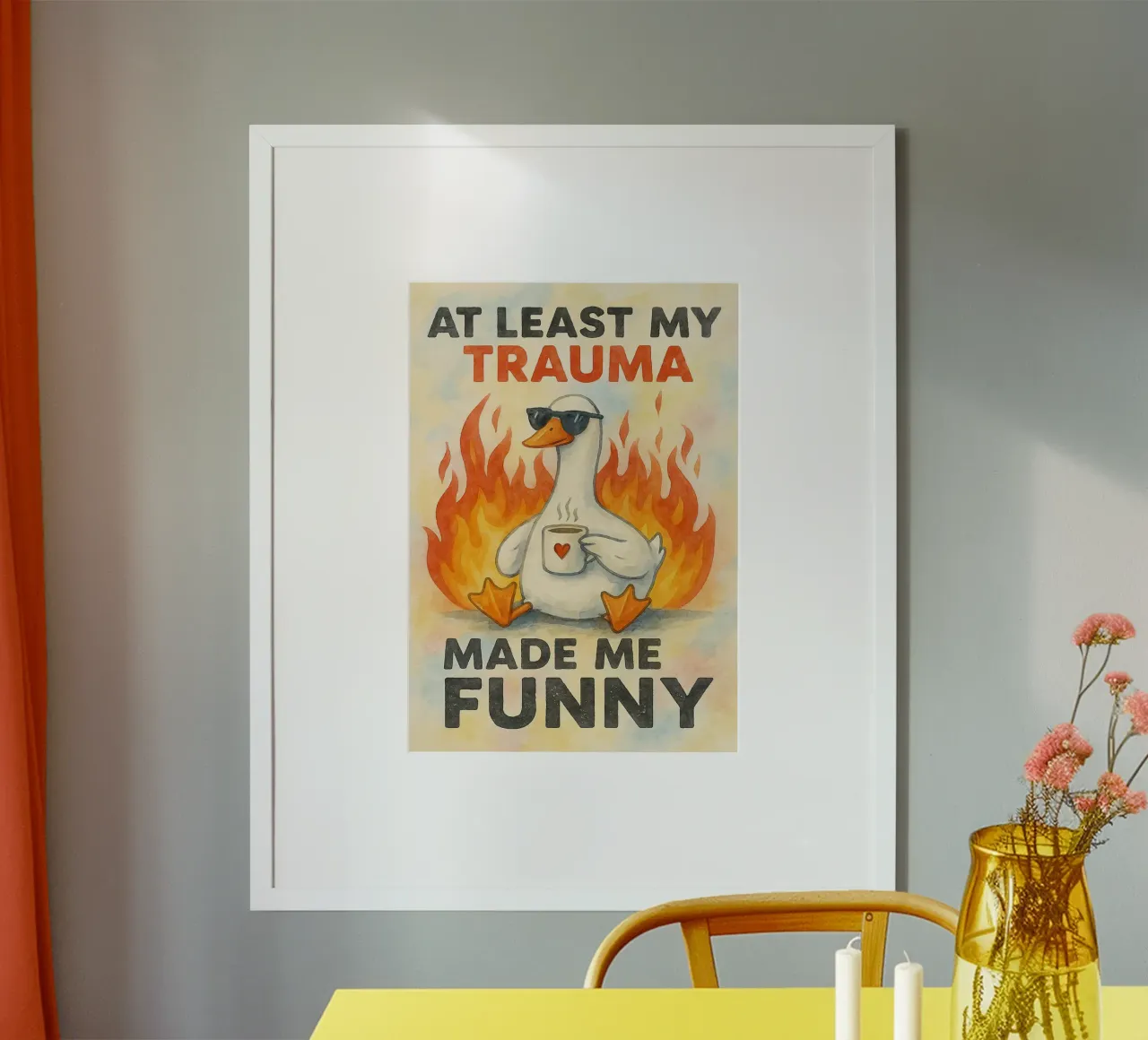 Wenigstens hat mein Trauma mich zu einer lustigen Gans gemacht. Poster mit Holzrahmen von wadasx
