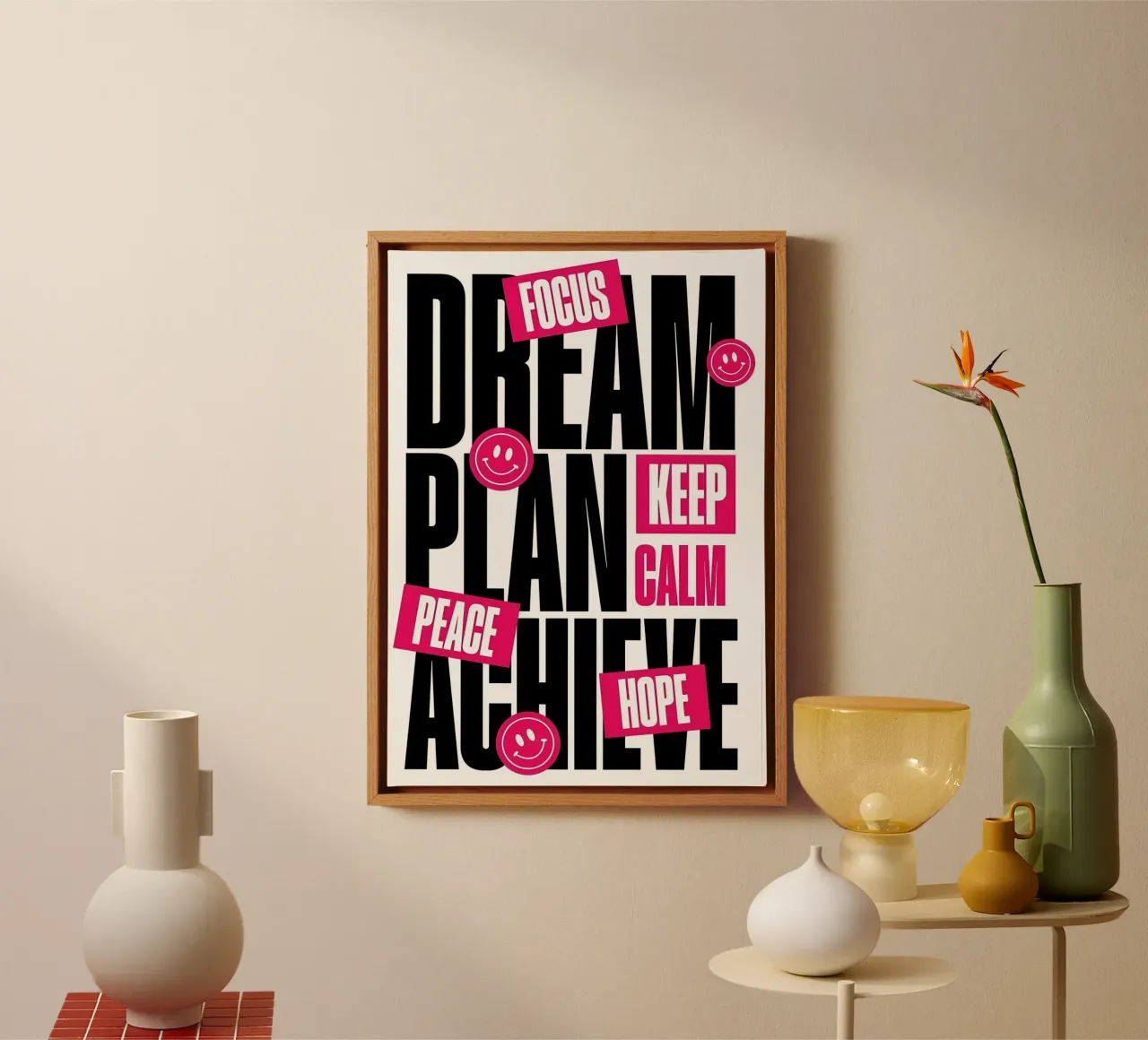 KEEP CALM, and HOPE Leinwand mit Schattenfugenrahmen von Type & Tape
