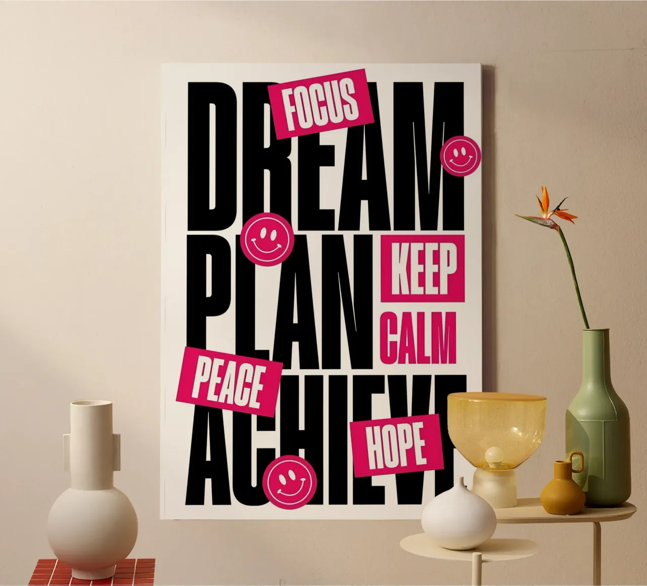 KEEP CALM, and HOPE Leinwand mit Schattenfugenrahmen von Type & Tape