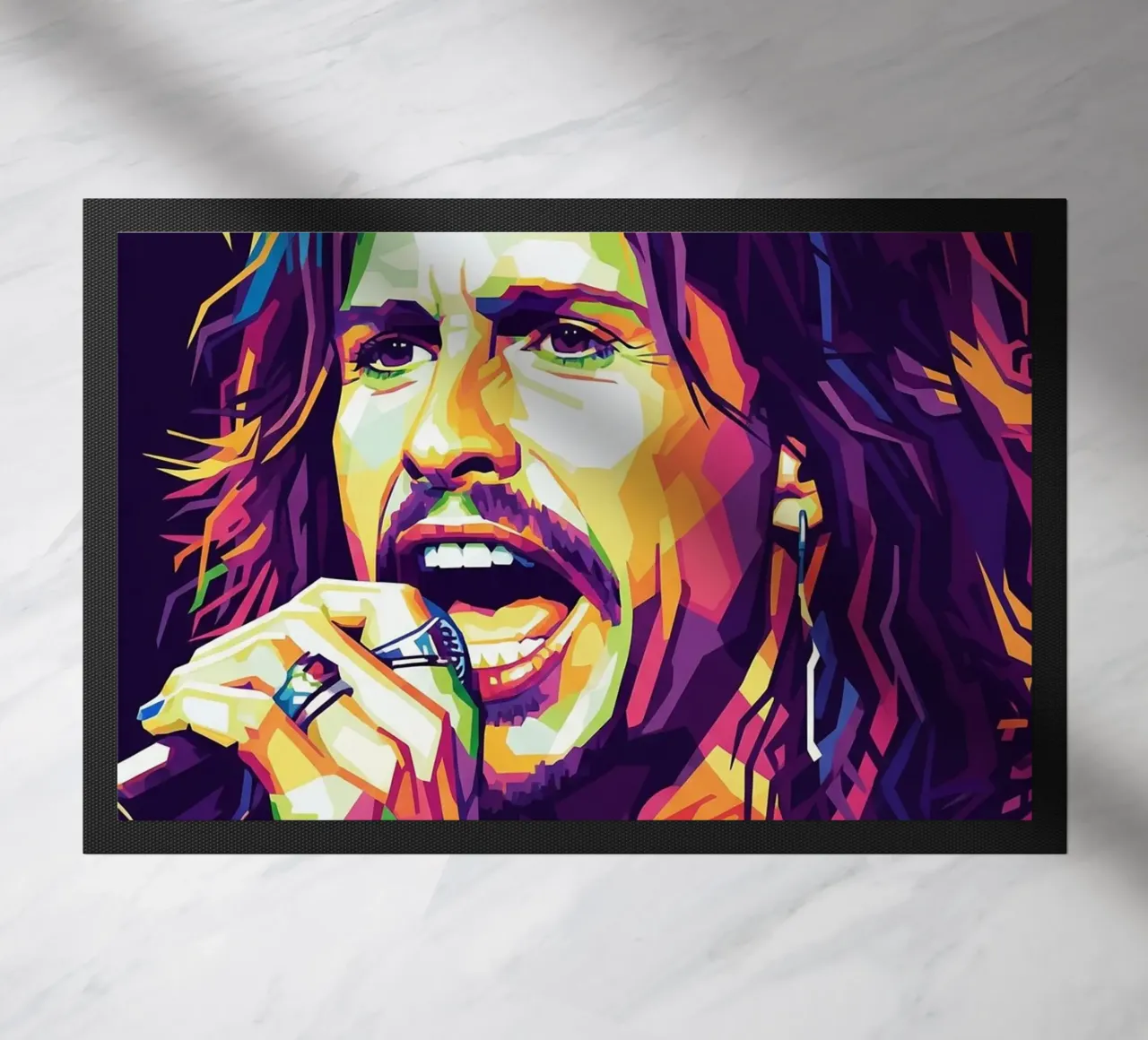 Steven Tyler pop art portrait doormat by Hantamrata