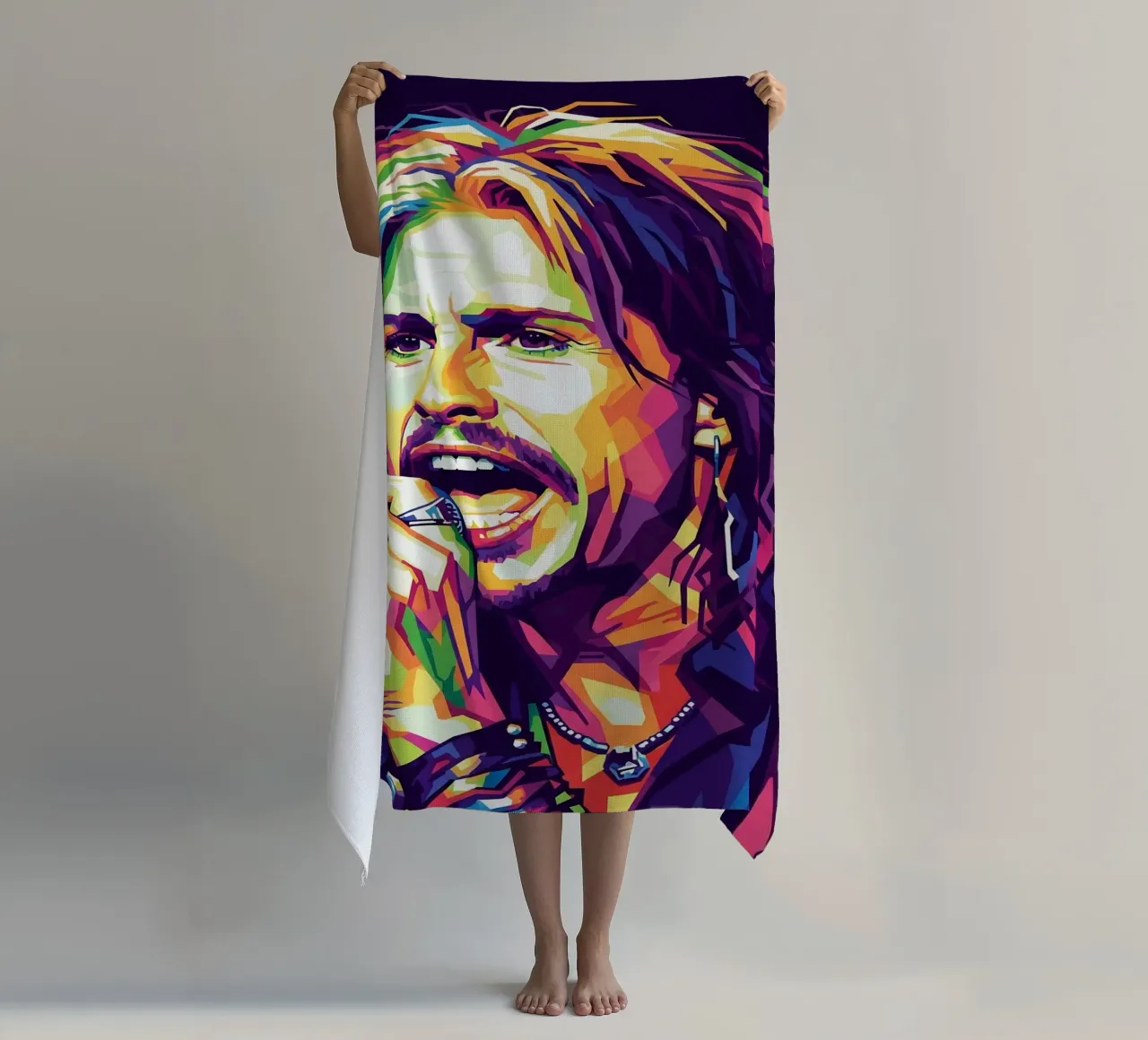 Ritratto pop art di Steven Tyler telo mare da Hantamrata