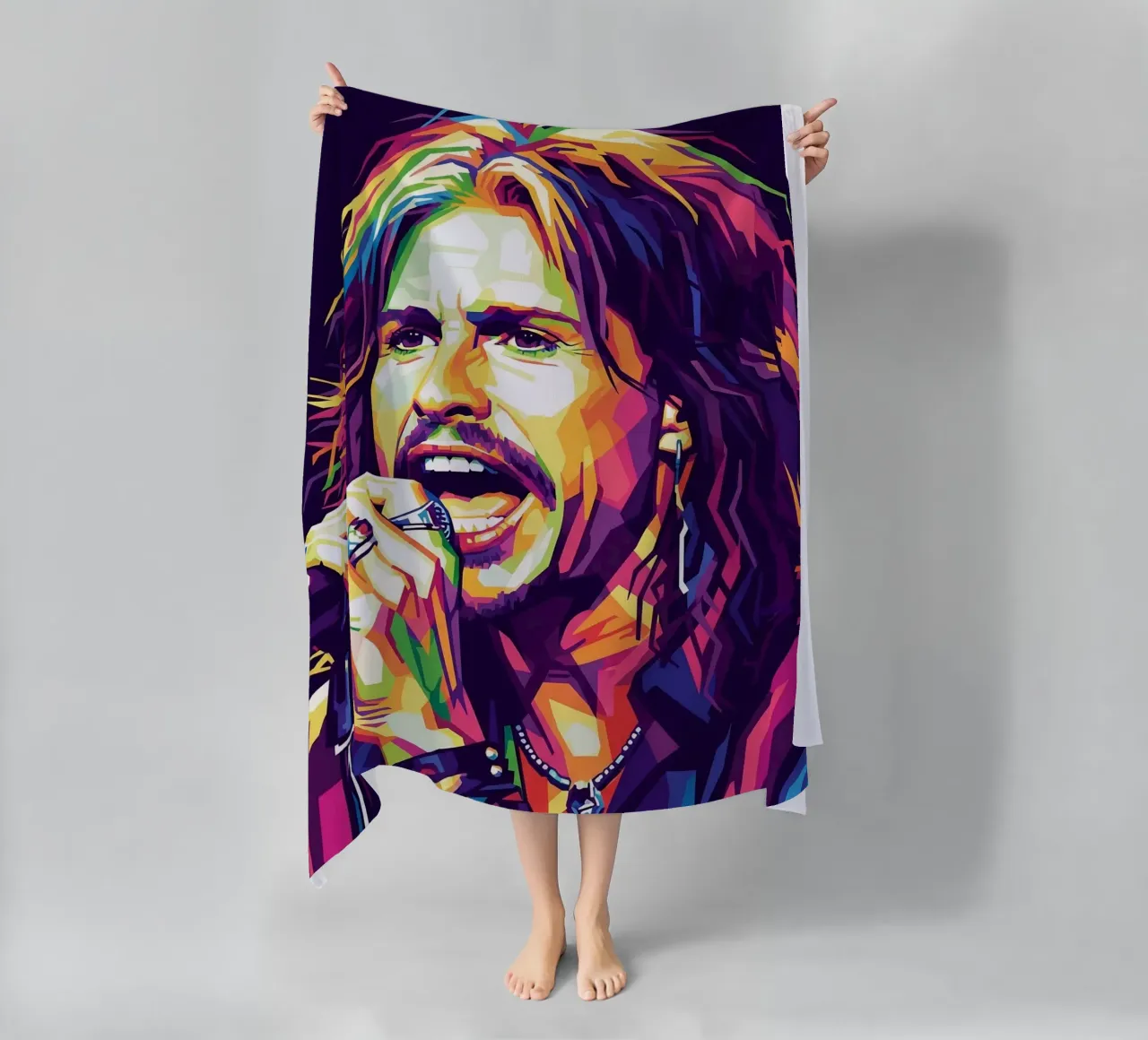 Ritratto pop art di Steven Tyler telo mare da Hantamrata