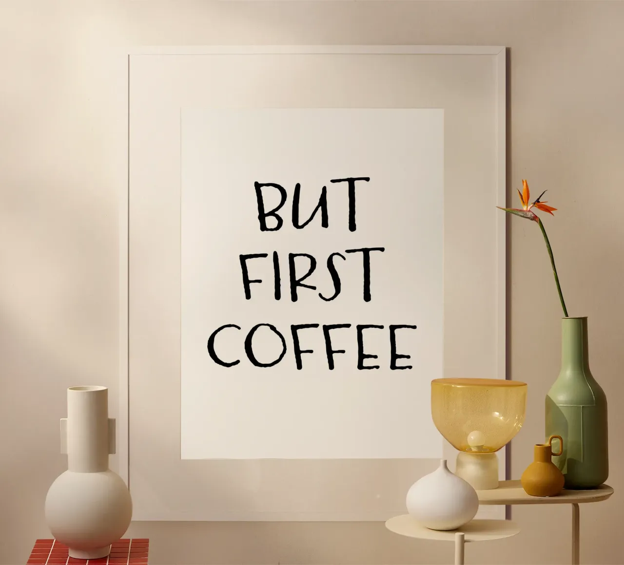 But First Coffee 5 poster con telaio in alluminio da The Type Club Tokyo