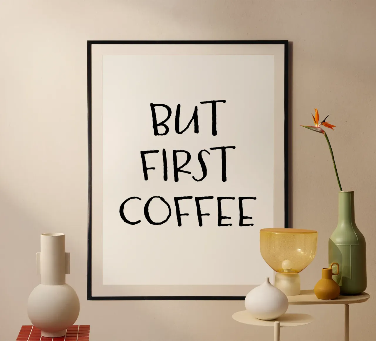 But First Coffee 5 poster con telaio in alluminio da The Type Club Tokyo