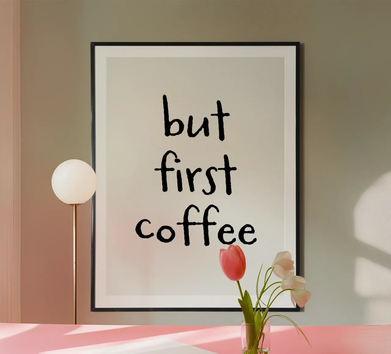 But First Coffee 6 poster con telaio in plastica da The Type Club Tokyo