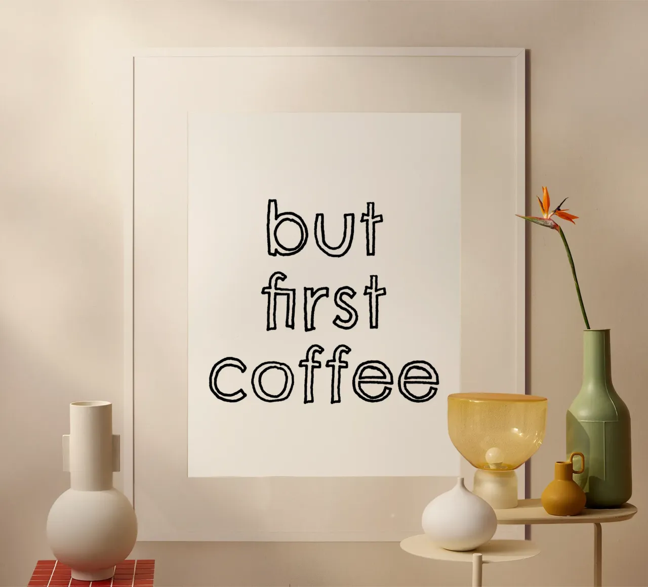 But First Coffee 8 poster con telaio in legno da The Type Club Tokyo