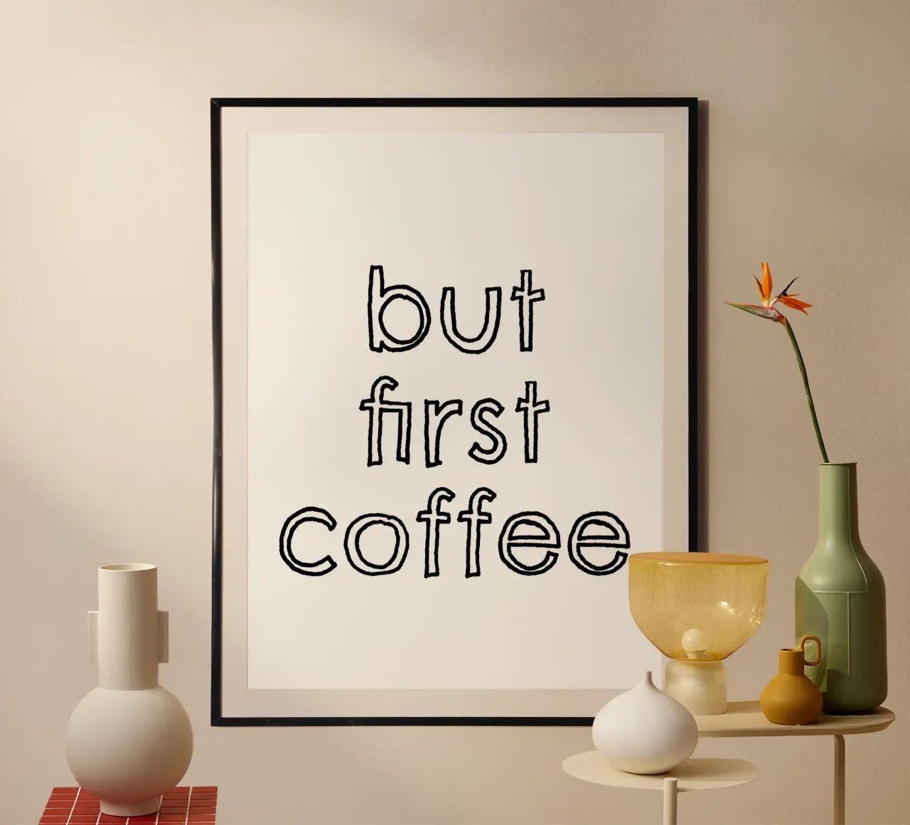 But First Coffee 8 poster con telaio in legno da The Type Club Tokyo