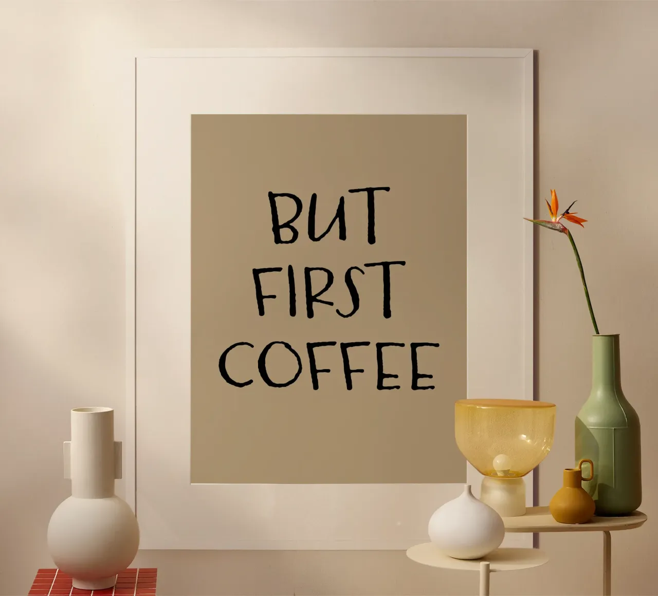 But First Coffee 21 poster con telaio in legno da The Type Club Tokyo