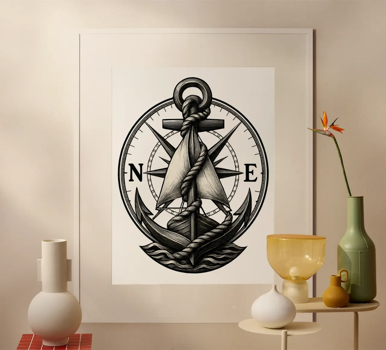 Emblema dell'ancora nautica d'epoca poster con telaio in alluminio da LM2KONE
