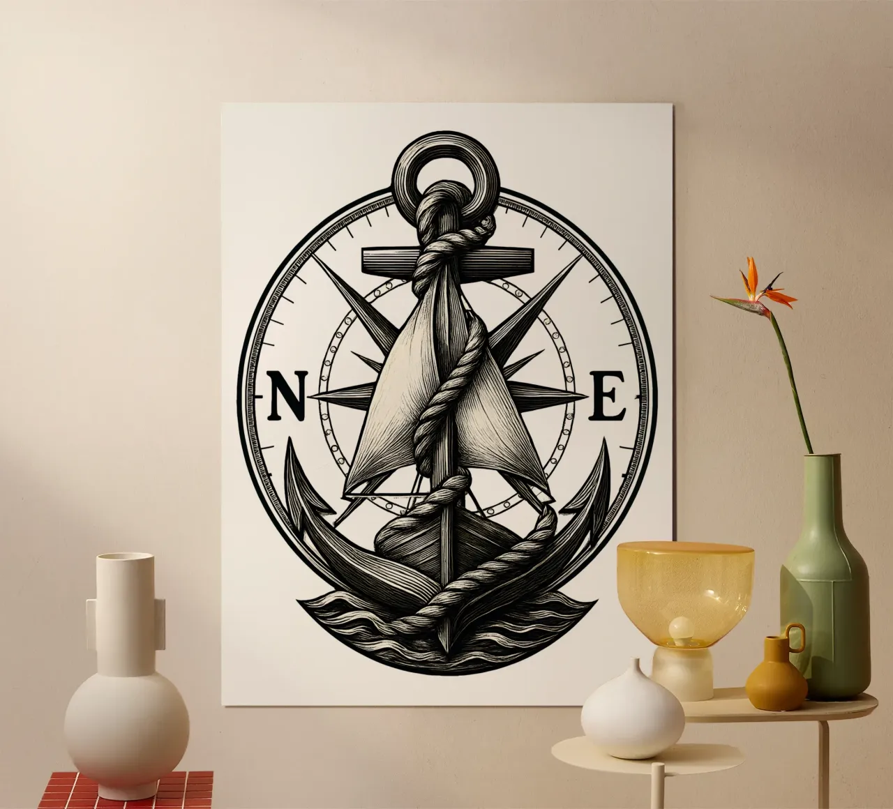 Emblema dell'ancora nautica d'epoca poster con telaio in alluminio da LM2KONE