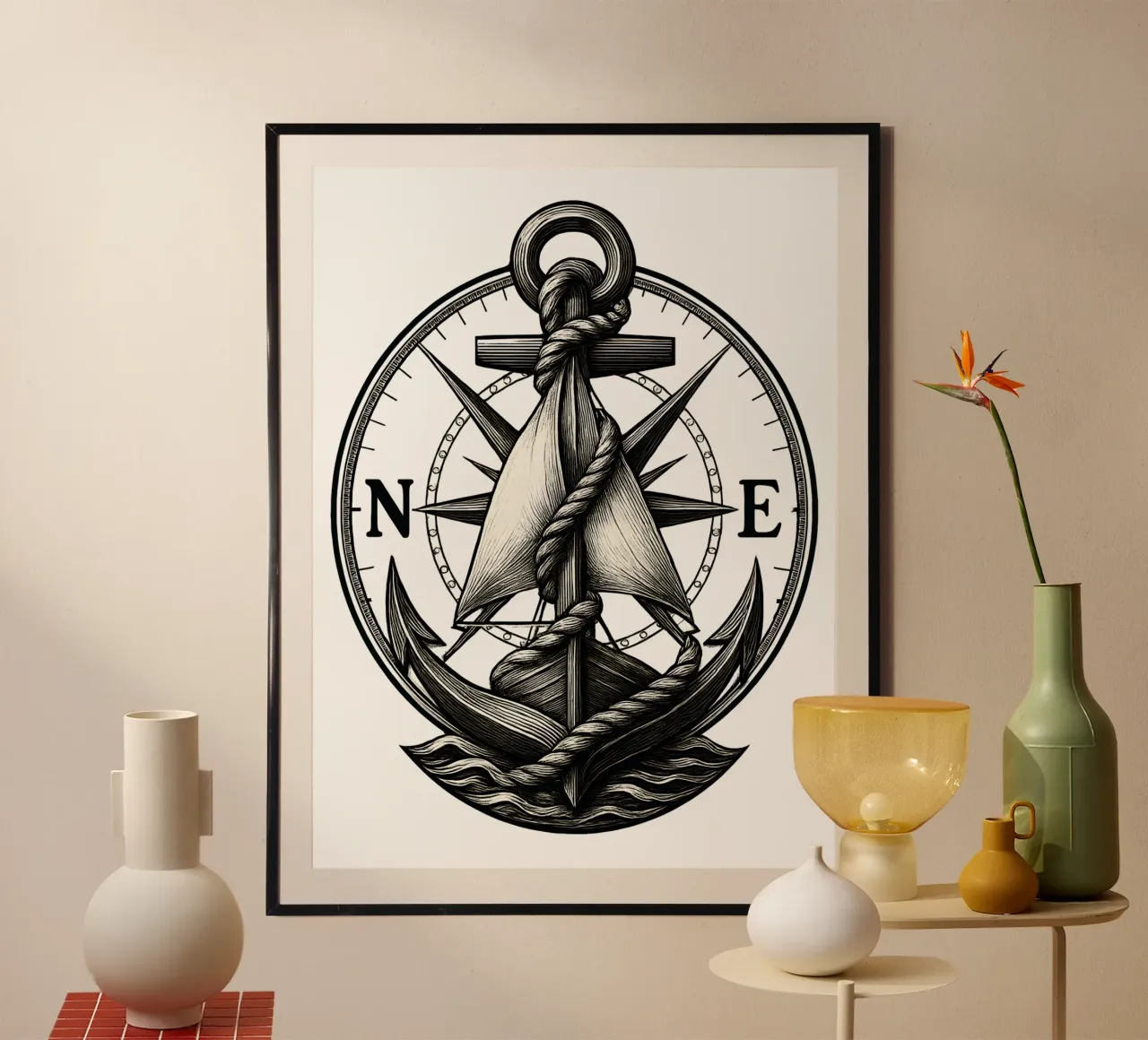 Emblema dell'ancora nautica d'epoca poster con telaio in alluminio da LM2KONE