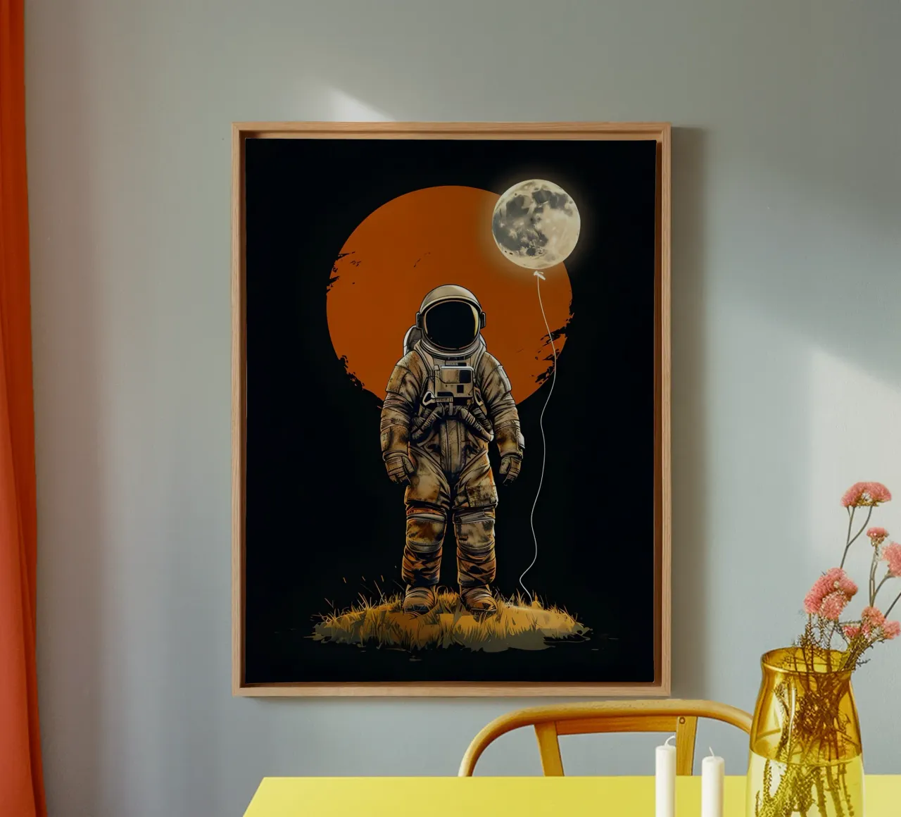 Astronauta con pallone lunare tela con Cornice a cassetta da 🥝 KIWI STORE