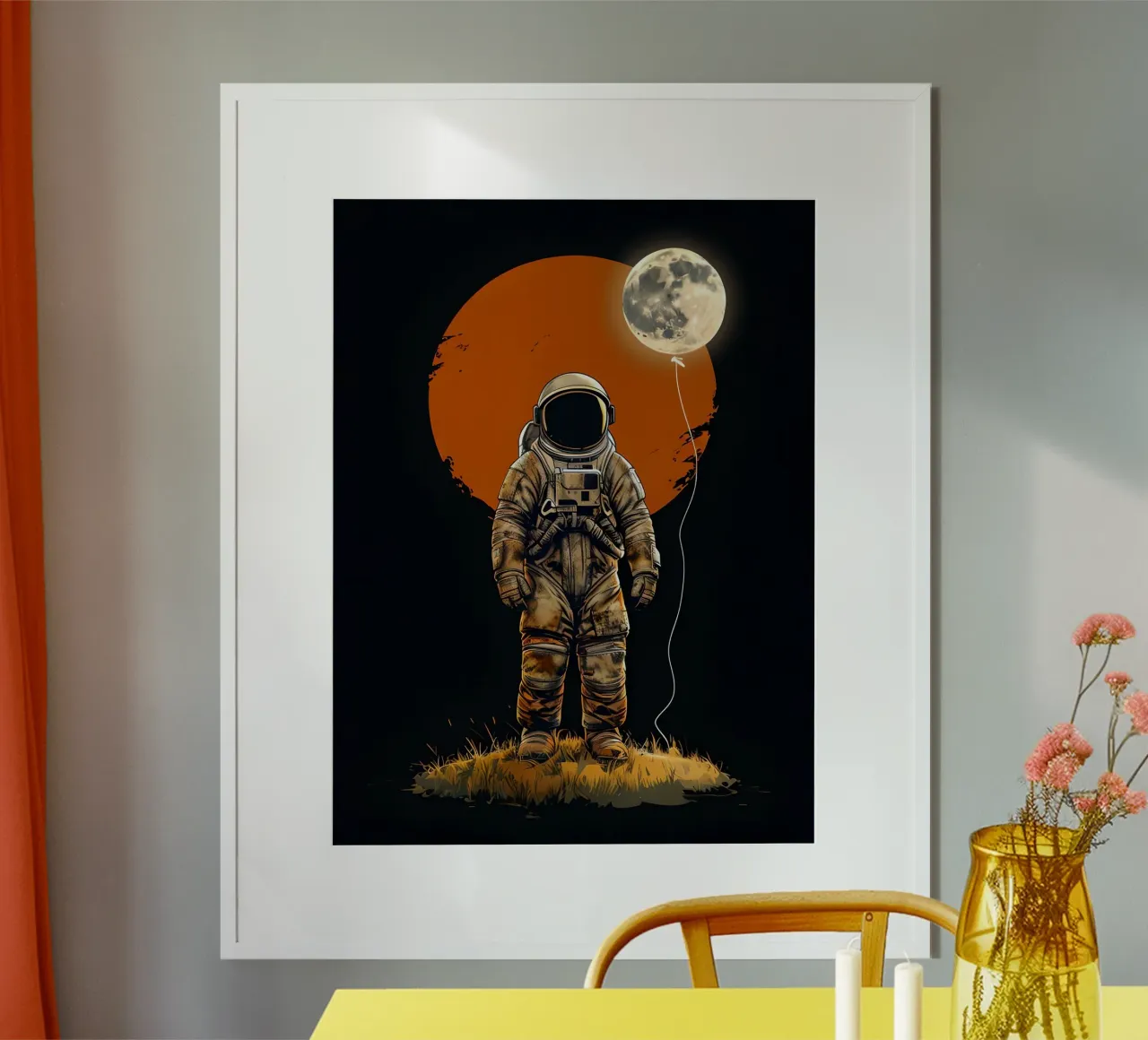 Astronauta con pallone lunare poster con telaio in plastica da 🥝 KIWI STORE