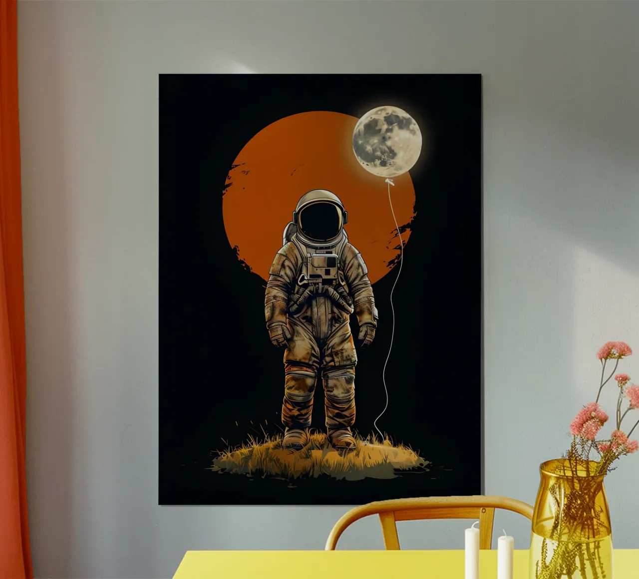 Astronauta con pallone lunare poster con telaio in plastica da 🥝 KIWI STORE