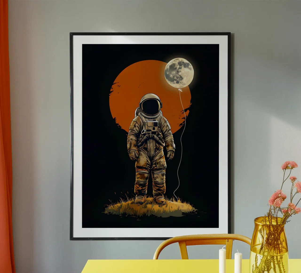 Astronauta con pallone lunare poster con telaio in plastica da 🥝 KIWI STORE