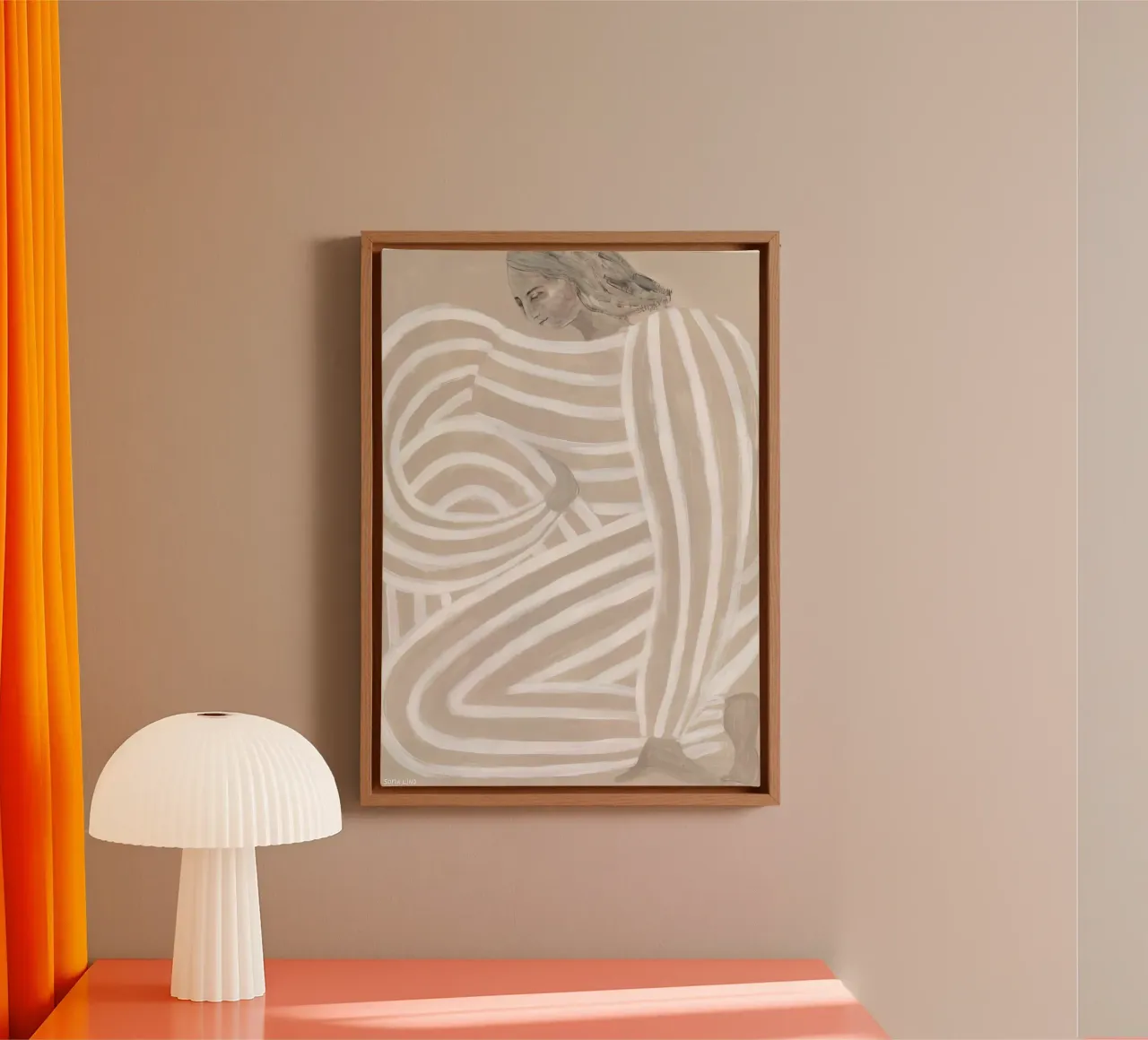 hold on beige stripe portrait sofia lind tela con Cornice a cassetta da panaiti vascu