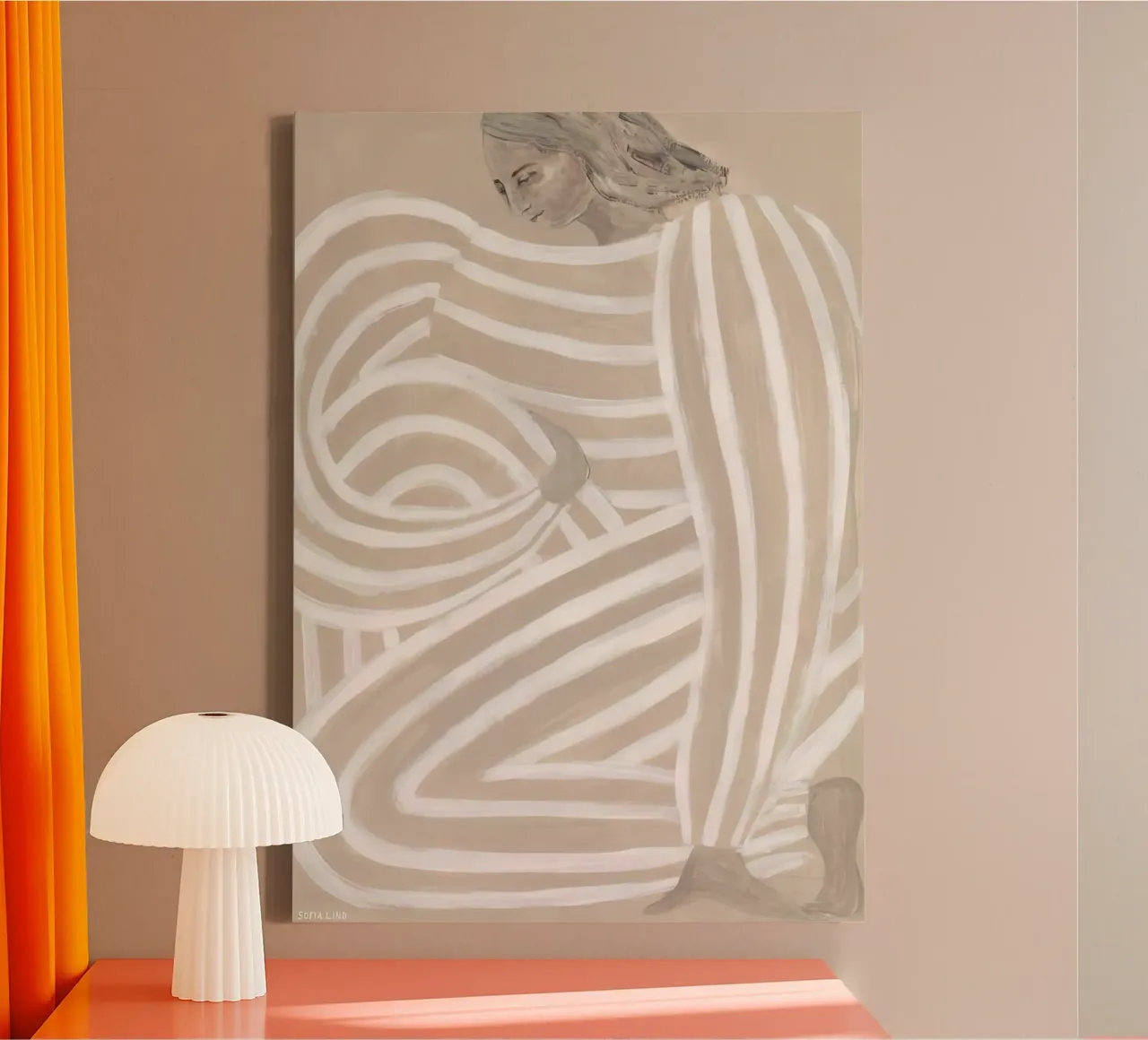 hold on beige stripe portrait sofia lind tela con Cornice a cassetta da panaiti vascu
