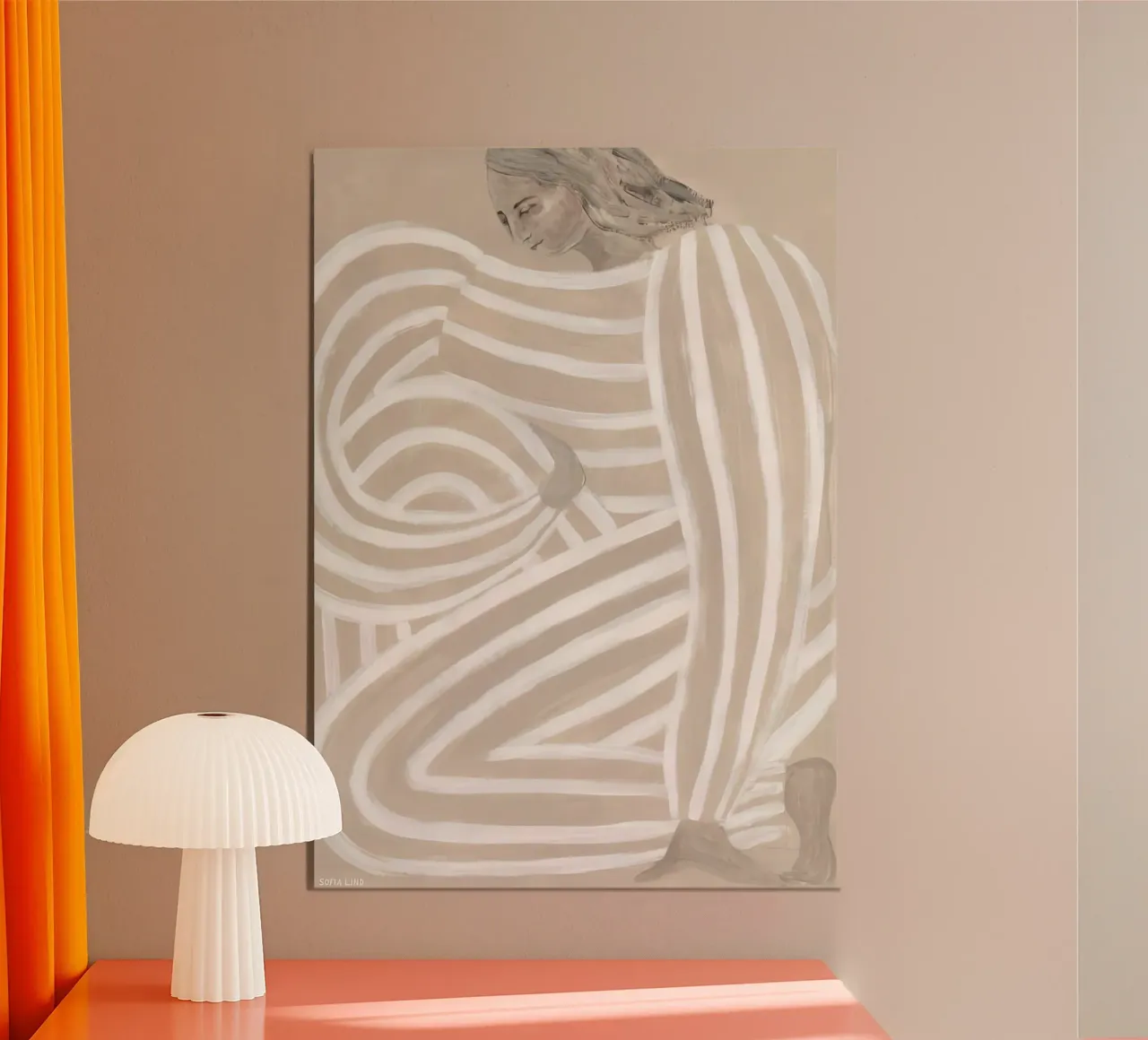 hold on beige stripe portrait sofia lind poster con telaio in legno da panaiti vascu