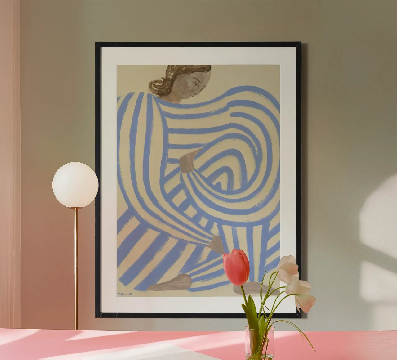 Collaboration - Blue Stripe sofia lind poster con telaio in alluminio da panaiti vascu