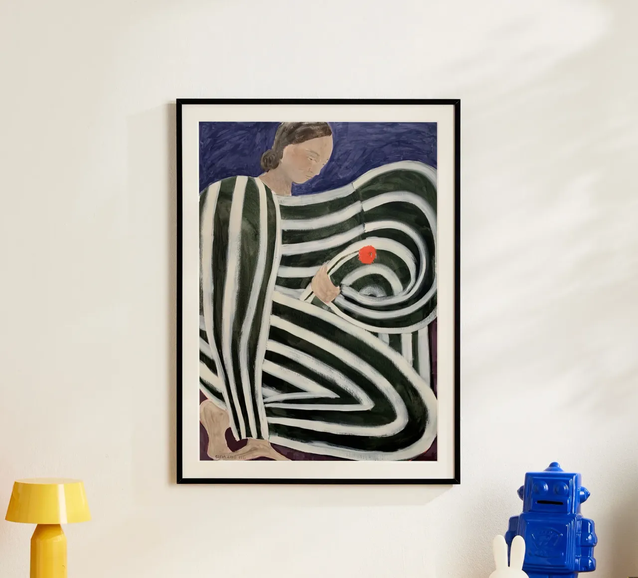 striscia avorio un fiore poster con telaio in legno da panaiti vascu