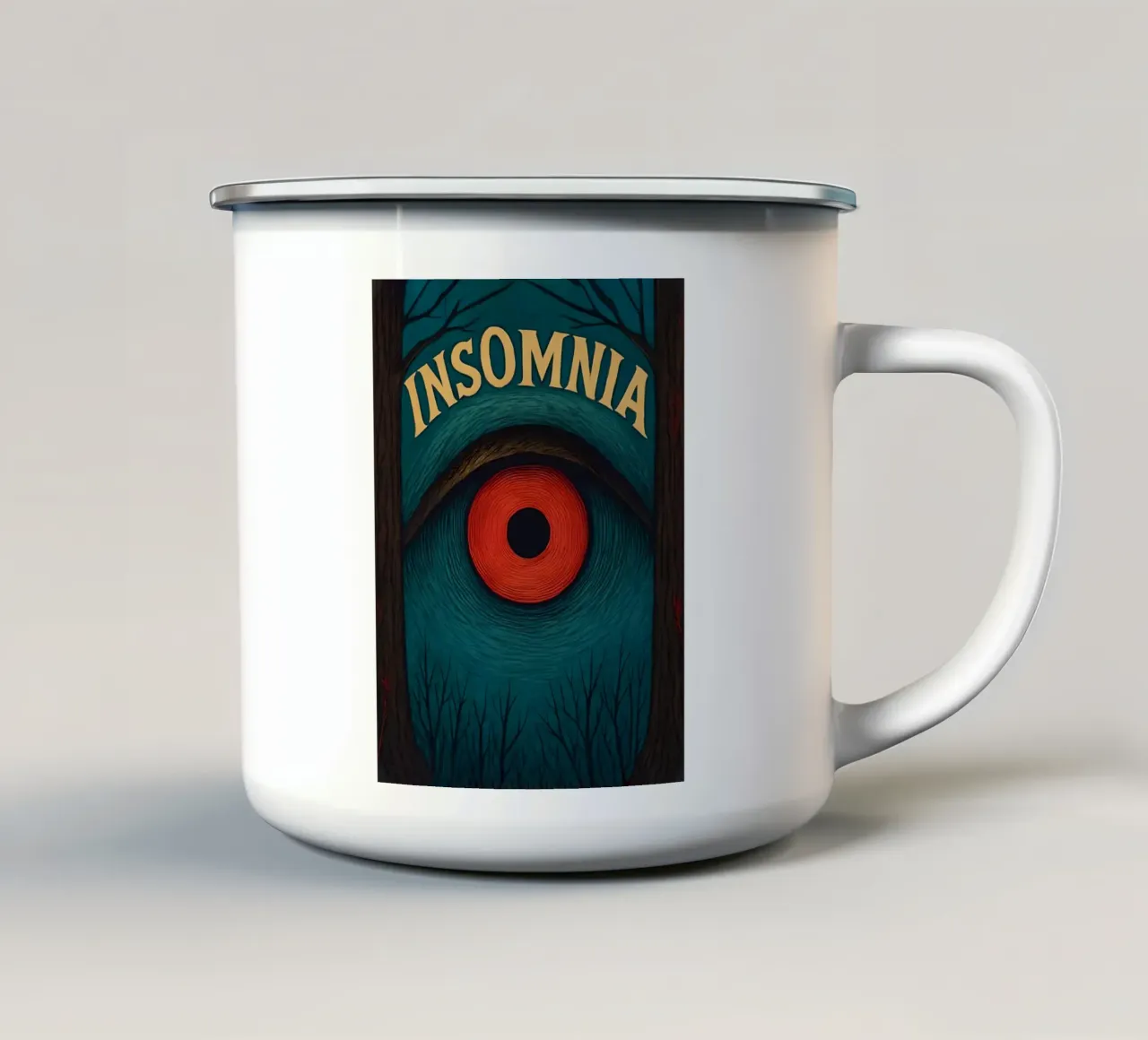 Insomnia: Un occhio infestante nel bosco tazza in smalto da 🎁 ARTVI-SHOP
