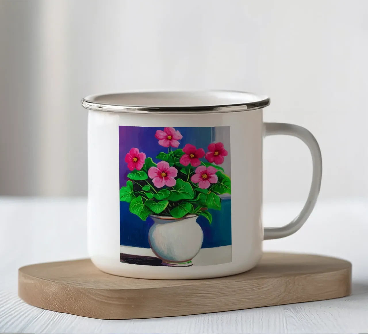 flowers in pots tazza in smalto da Dumery Art