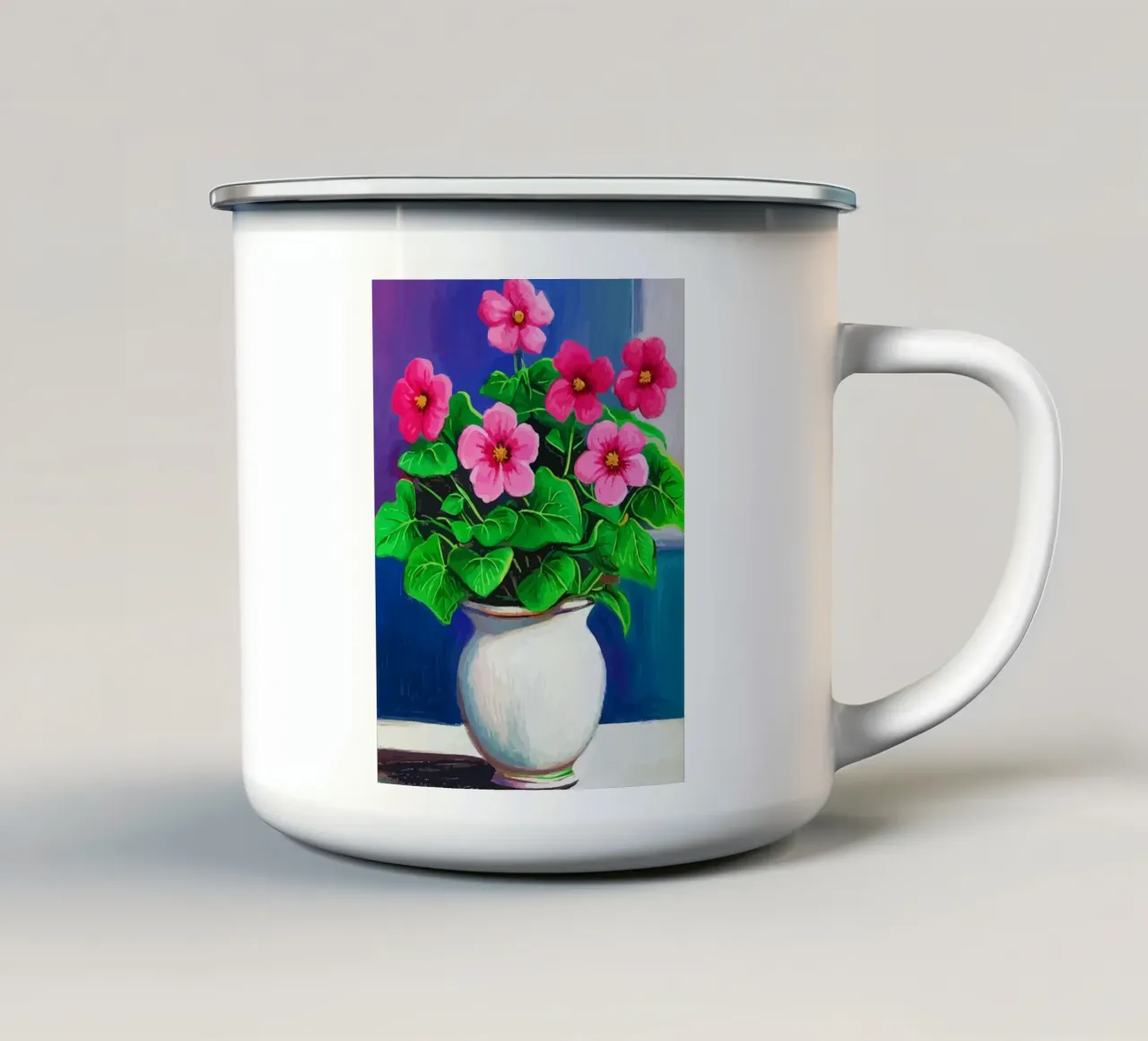 flowers in pots tazza in smalto da Dumery Art