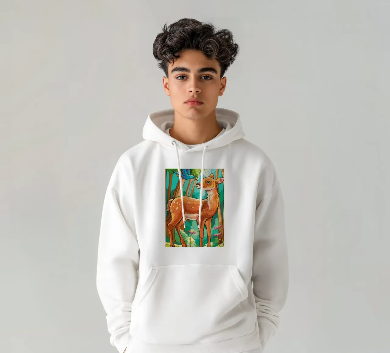 deer playing with birds felpa con cappuccio da Dumery Art