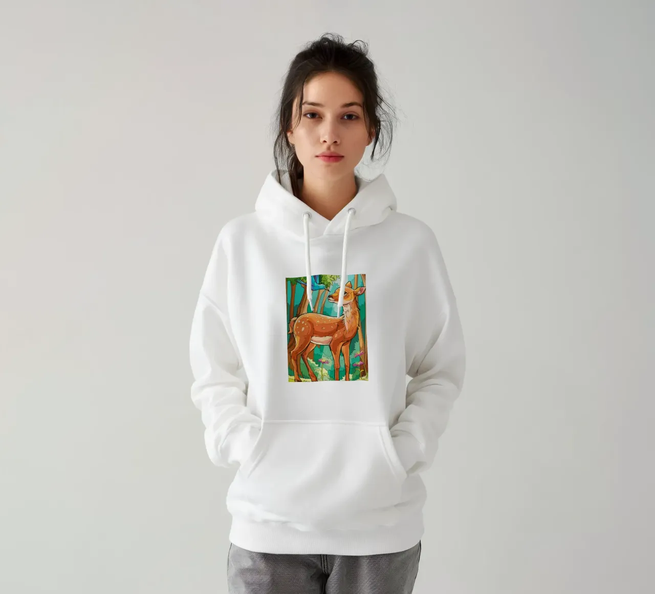 deer playing with birds felpa con cappuccio da Dumery Art