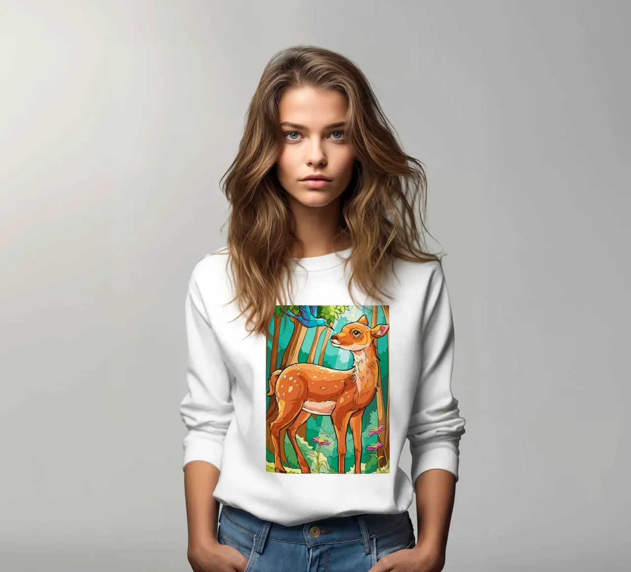 deer playing with birds felpa da Dumery Art