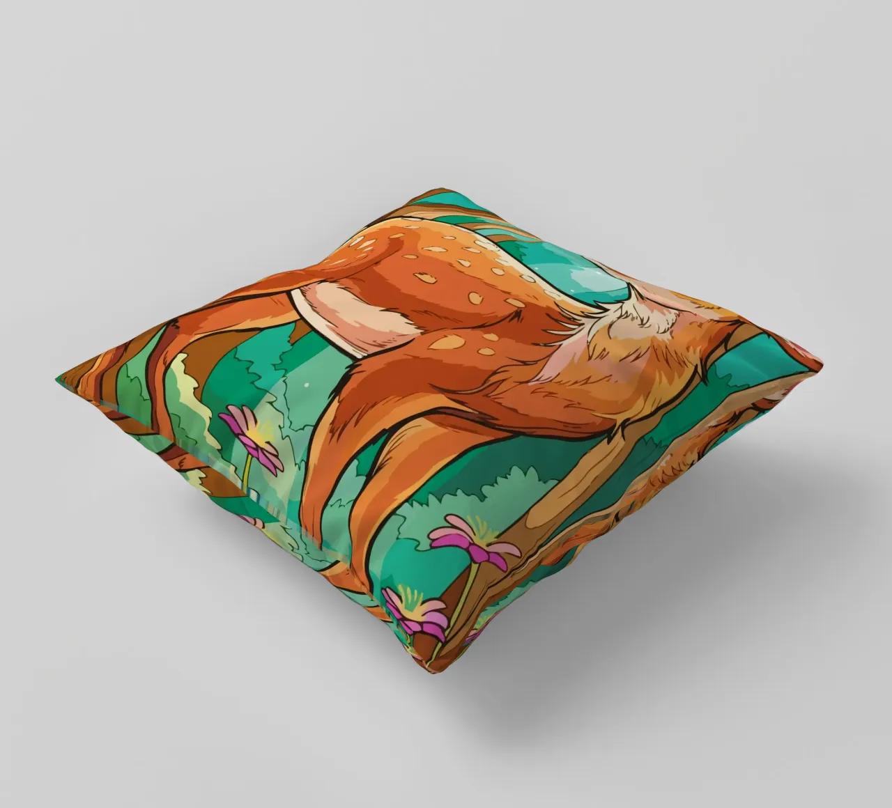 deer playing with birds cuscino da Dumery Art