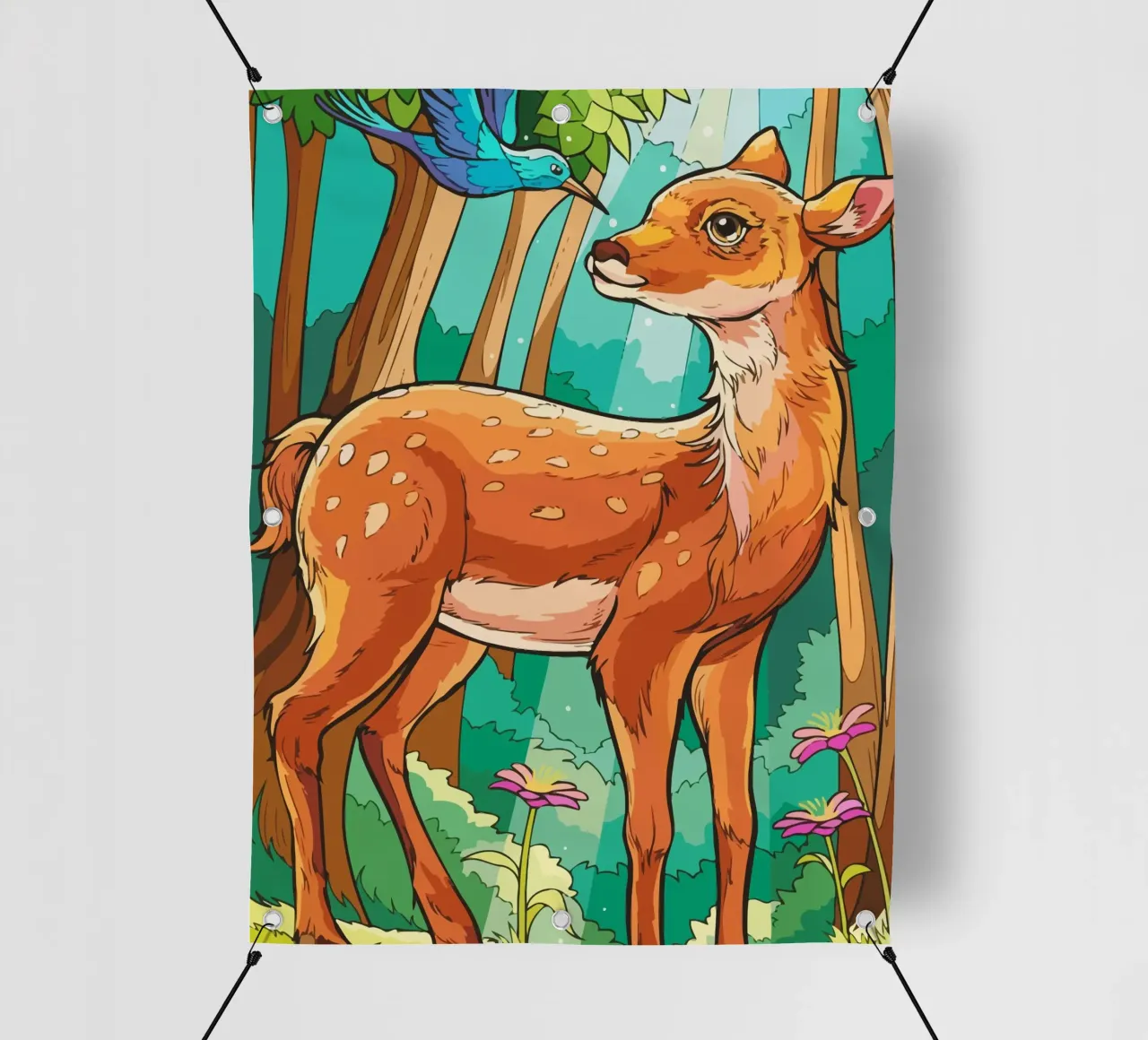deer playing with birds telo in pvc da Dumery Art