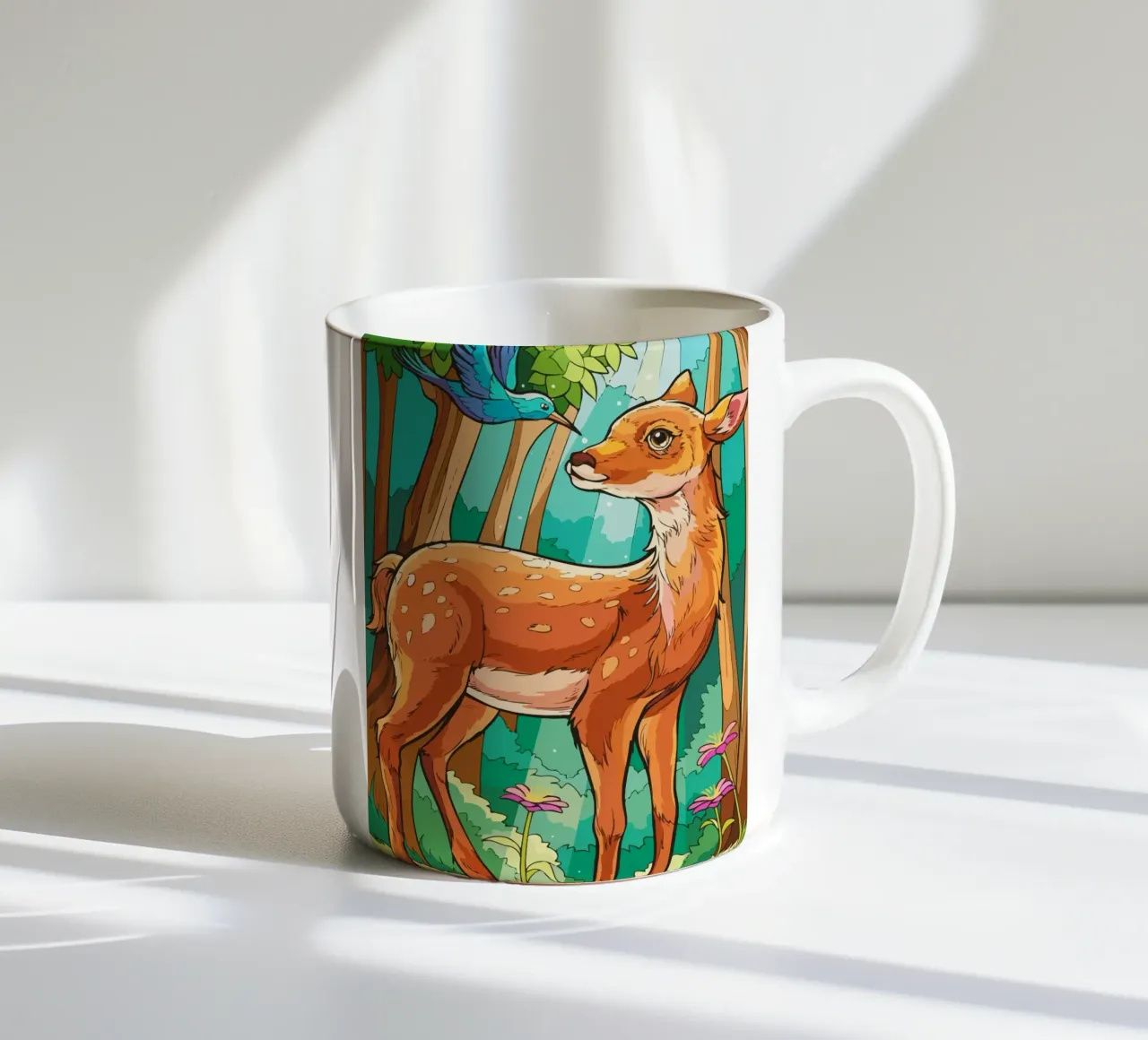 deer playing with birds tazza in ceramica da Dumery Art