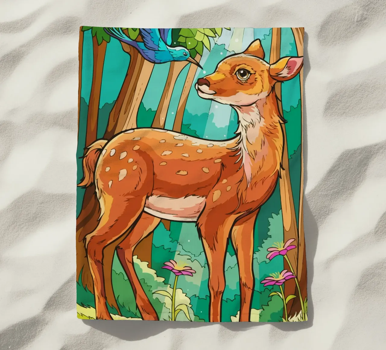 deer playing with birds telo mare da Dumery Art